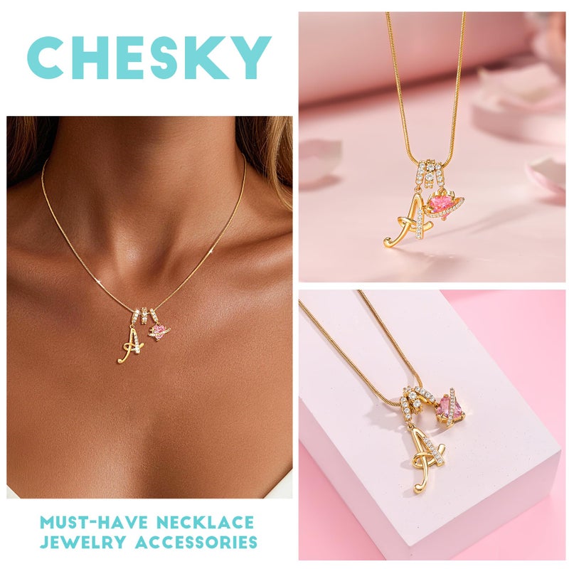 CHESKY Heart Initial Necklaces for Women, 14K Gold Plated A Letter Pendant Necklaces Dainty Monogram Name Necklace Personalized Heart Charm Necklaces Trendy Gold Jewelry Gifts for Her - Image 4