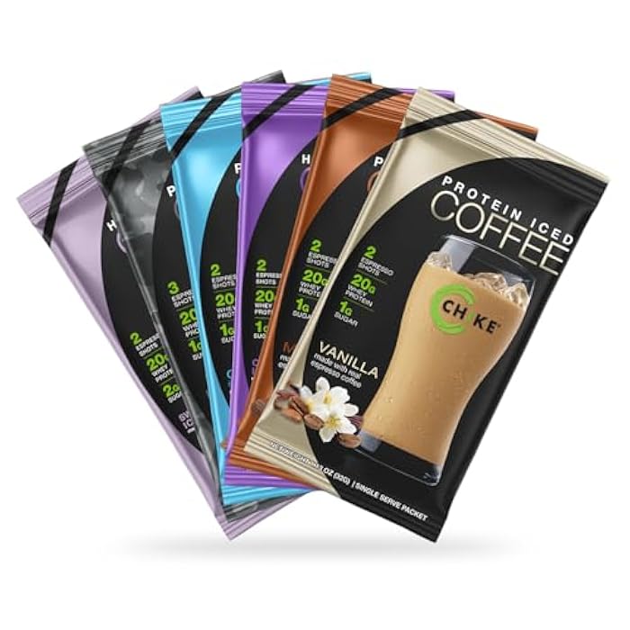 Chike High Protein Iced Coffee Sampler Pack, 20 G Protein, 2 Shots Espresso, 1 G Sugar, Keto Friendly and Gluten Free, 6 Single Serve Packets (packaging may vary) - Image 1
