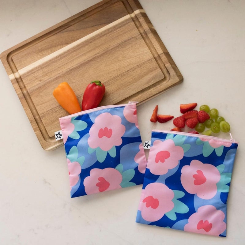 Tiny Twinkle Reusable Snack Bags for Kids – 3 Pack Snack Pouches & Sandwich Bag for Toddlers – Machine Washable, Mess-Proof for Lunch & Travel (Blue Floral) - Image 3