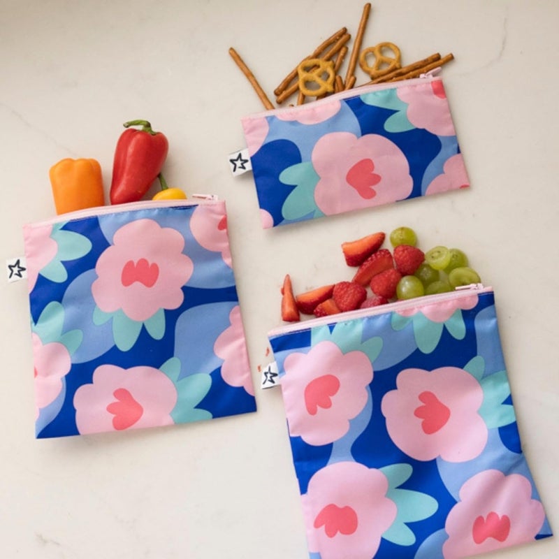 Tiny Twinkle Reusable Snack Bags for Kids – 3 Pack Snack Pouches & Sandwich Bag for Toddlers – Machine Washable, Mess-Proof for Lunch & Travel (Blue Floral) - Image 4