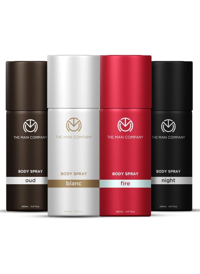 The Man Company - Deodorant for Men - 150ml*4 | Blanc, Fire, Night & Oud | Body Spray Perfume Gift Set for Men | Premium Long-Lasting Fragrance | For Party, Outing, Office & Date - Image 1