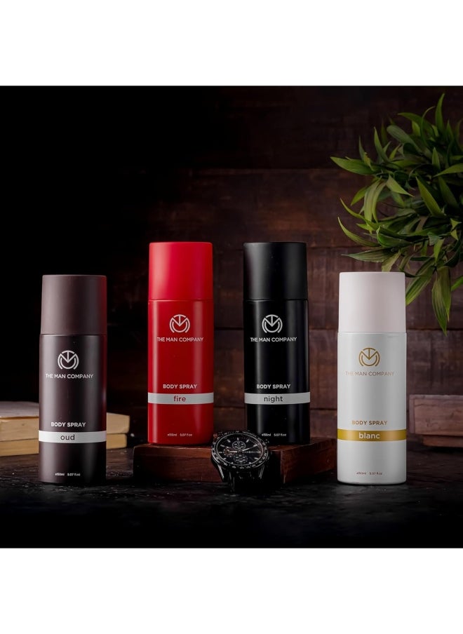 The Man Company - Deodorant for Men - 150ml*4 | Blanc, Fire, Night & Oud | Body Spray Perfume Gift Set for Men | Premium Long-Lasting Fragrance | For Party, Outing, Office & Date - Image 1