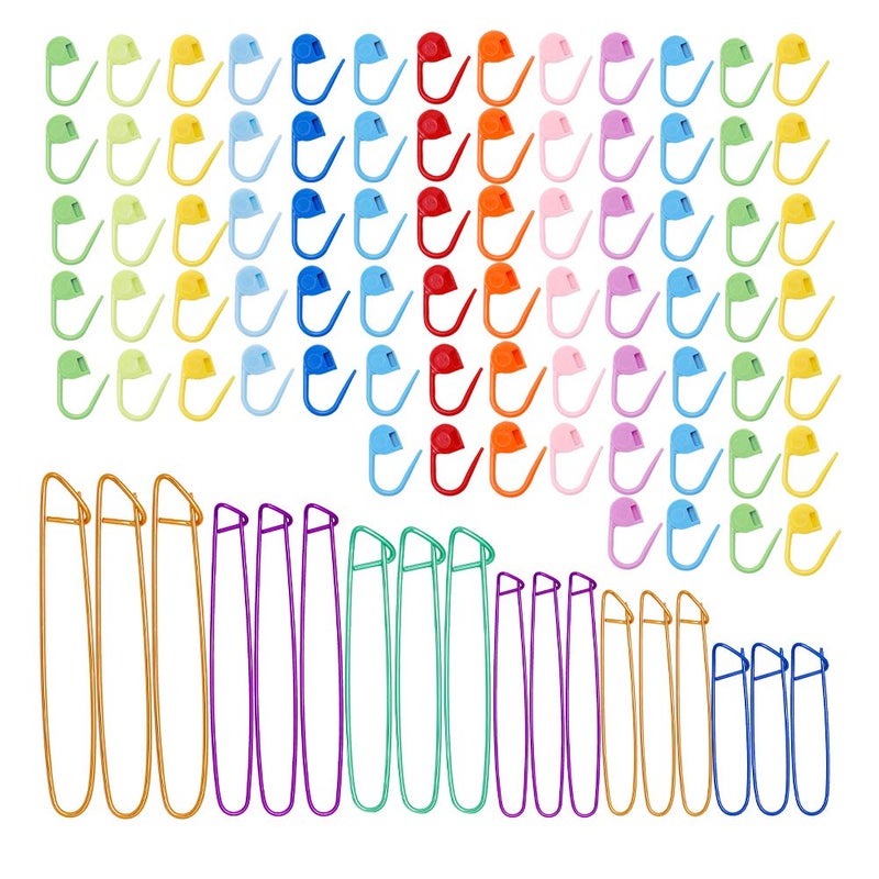 118 PCS Knitting Set 6 Sizes Knitting Stitch Holders for Crochet Knitting Needle Aluminum Knit Stitch Holder Safety Pins with 100 Locking Stitch Markers