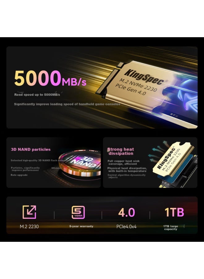 Kingspec 512gb Ssd Solid State Drive Nvme 2230 M.2 Interface Pcie 4.0 Read Speed 5000mb/s Compatible With Steamdeck Handheld Console - Image 1