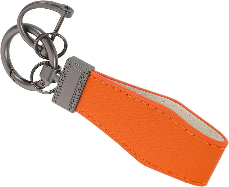 DOITOOL Car Key Fob Holder Keychain with Metal Ring, Orange Leather Strap, Heavy Duty Unisex Keyring for Car Keys, Anti-loss D-ring for Daily Use and Travel - Image 1