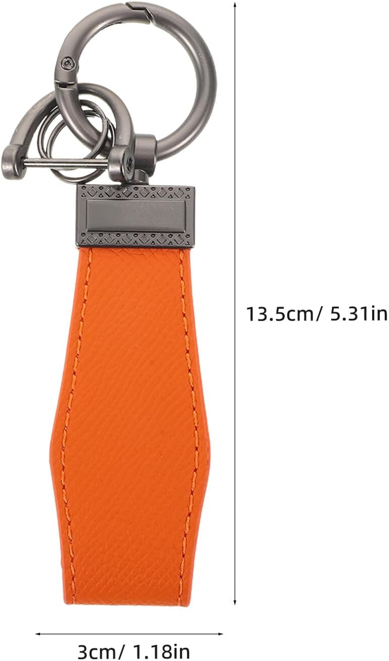 DOITOOL Car Key Fob Holder Keychain with Metal Ring, Orange Leather Strap, Heavy Duty Unisex Keyring for Car Keys, Anti-loss D-ring for Daily Use and Travel - Image 2