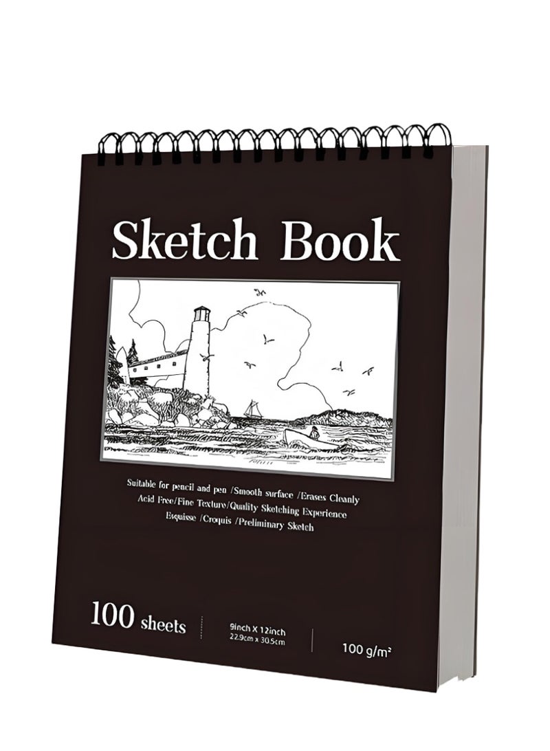 نورهور دفتر رسم 100 ورقة، لوحة رسم بوزن 68 رطلاً/100 جم للأطفال والفنانين والمبتدئين، كتاب رسم احترافي لوازم فنون للكبار - Image 1