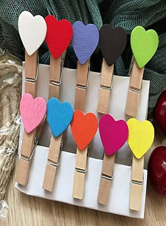 BRIKSHI 10 PCS Mini Multi Color-Heart Wooden Clips with 1 mtr Twine Jute Rope, Multi-Function pins Photo Paper Peg Pin Craft Clips for Home School Arts Crafts Decor Size: 3.5 cm(Pack of 1) - Image 1