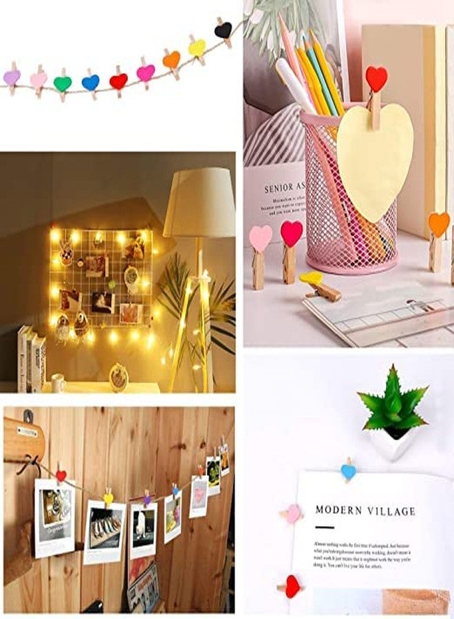 BRIKSHI 10 PCS Mini Multi Color-Heart Wooden Clips with 1 mtr Twine Jute Rope, Multi-Function pins Photo Paper Peg Pin Craft Clips for Home School Arts Crafts Decor Size: 3.5 cm(Pack of 1) - Image 5