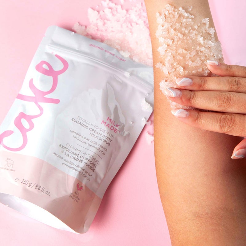 Cake Beauty Milk Made Vegan Body Sugar Scrub- Shea Butter, Candied Oat Milk & Marshmallow Root Extract - Gentle Exfoliating Hand, Leg, Foot & Body Sugar Soap Scrub & Moisturizing Shower Wash for Women - Image 5