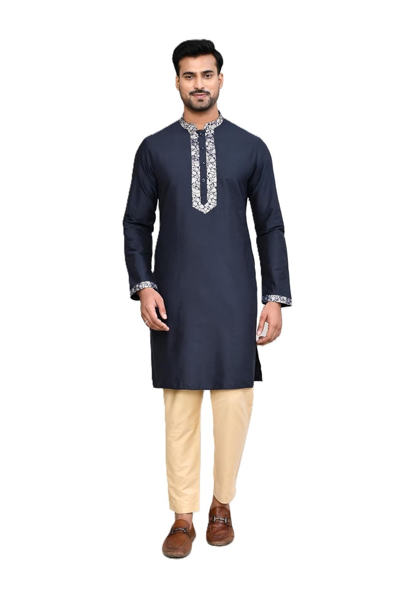 Polyfab Hathkargha Men’s Cotton Kurta & Pyajama Set with Embroidered Neck & Cuff | Traditional Ethnic Wear for Festivals & Weddings | Full Sleeve Straight Kurta Pajama Set for Men - Multi (Size - XS to XXL) - Image 1