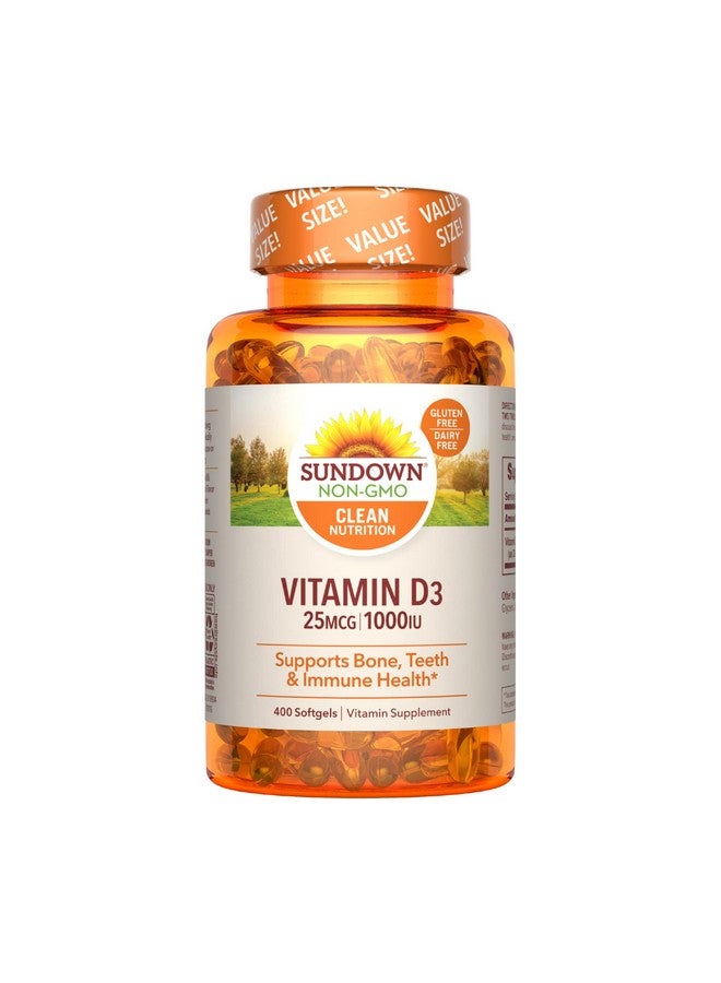 Sundown Vitamin D3 For Immune Support Nongmo Dairyfree Glutenfree No Artificial Flavors 25Mcg 1000Iu Softgels 400 Count - Image 1