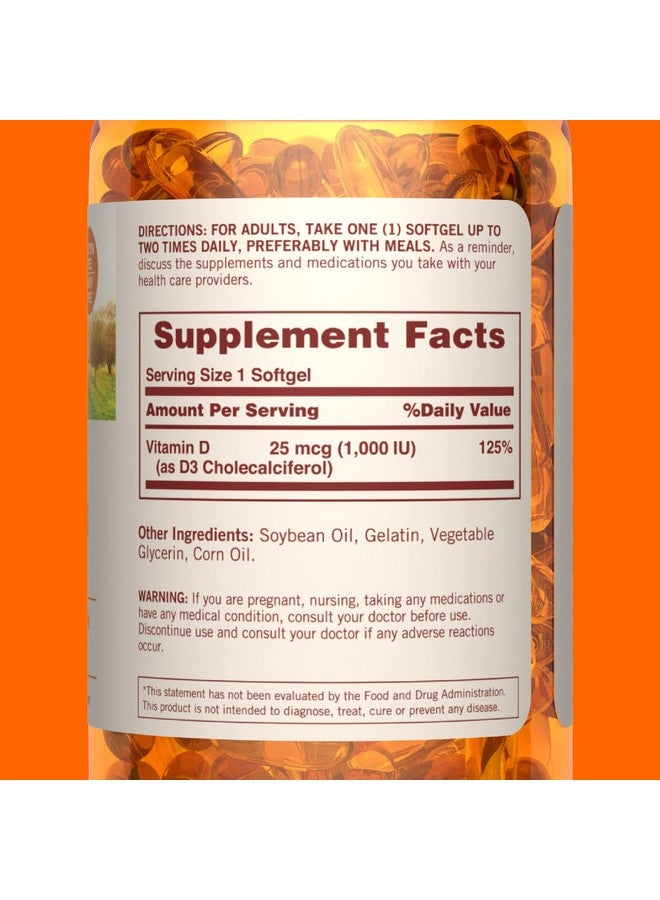 Sundown Vitamin D3 For Immune Support Nongmo Dairyfree Glutenfree No Artificial Flavors 25Mcg 1000Iu Softgels 400 Count - Image 4