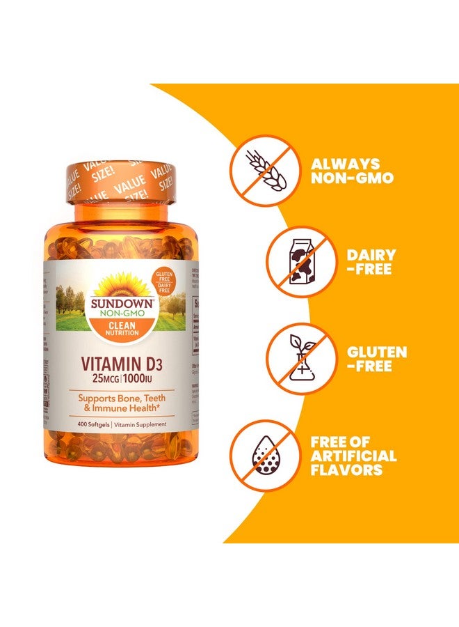 Sundown Vitamin D3 For Immune Support Nongmo Dairyfree Glutenfree No Artificial Flavors 25Mcg 1000Iu Softgels 400 Count - Image 5