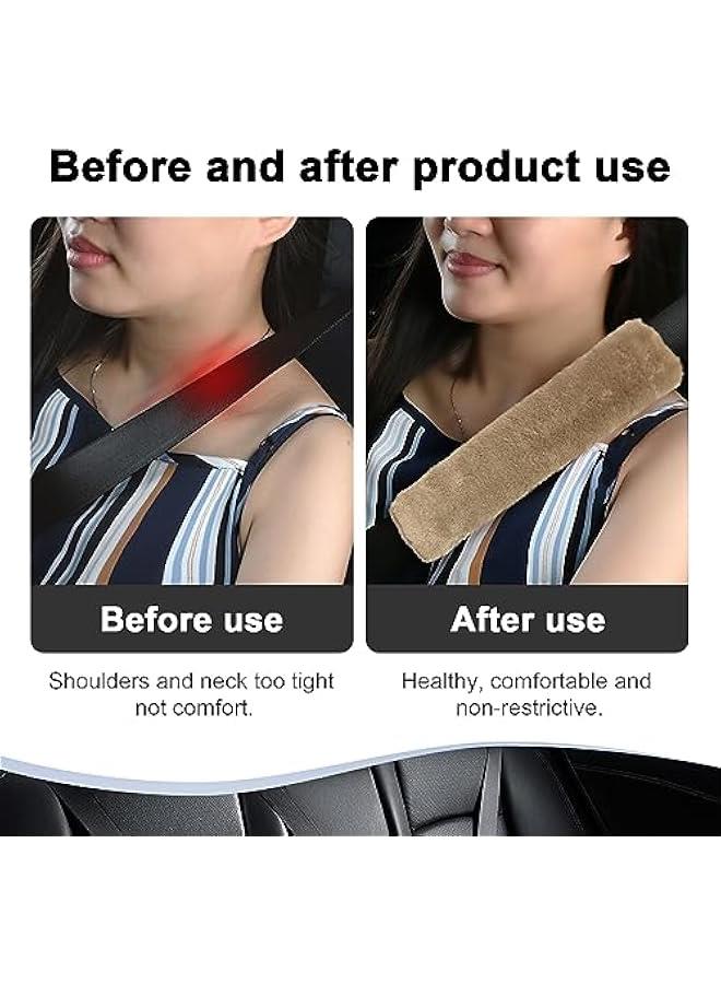 2 Packs Car Seatbelt Covers Shoulder Pad, Universal Soft Faux Sheepskin Shoulder Cover for Comfortable Driving, Fluffy Seat Belt Protector Help to Protect Your Neck and Shoulder (Light Brown) - Image 4