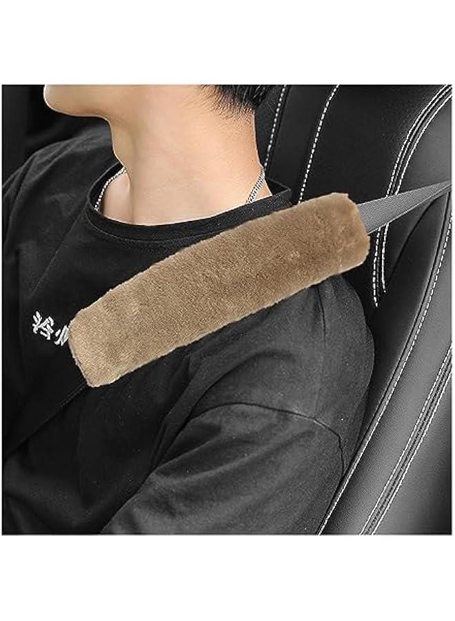 2 Packs Car Seatbelt Covers Shoulder Pad, Universal Soft Faux Sheepskin Shoulder Cover for Comfortable Driving, Fluffy Seat Belt Protector Help to Protect Your Neck and Shoulder (Light Brown) - Image 1