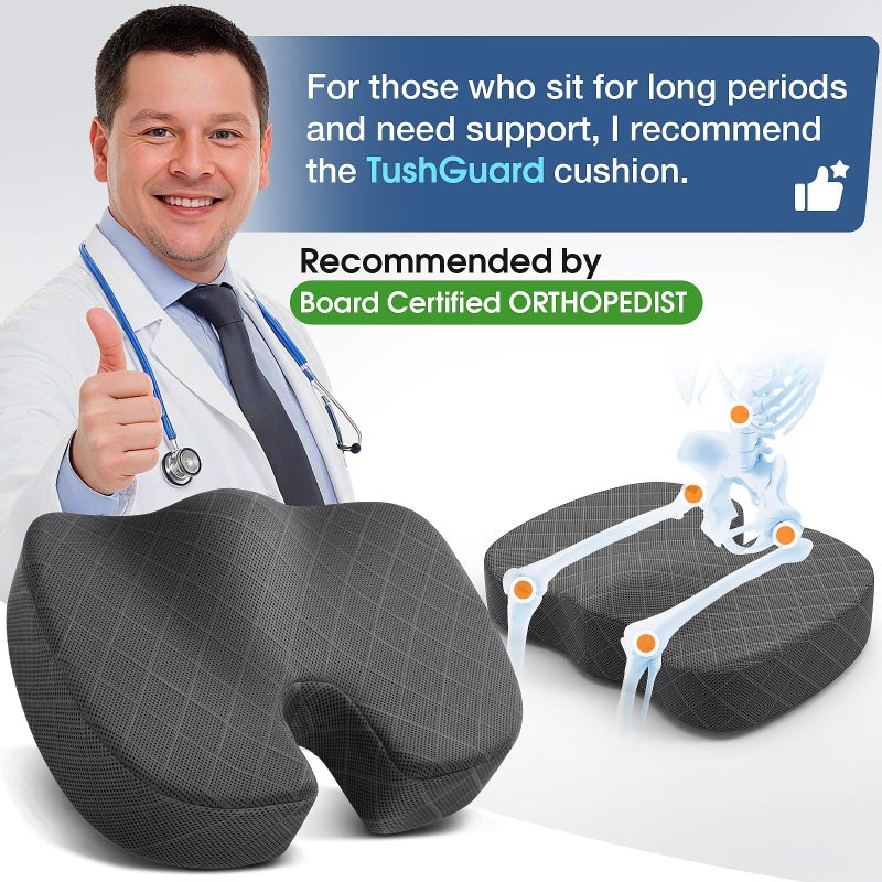 Tushguard Seat Cushion - Memory Foam Cushion For Office Chair  Car Seat  Airplane  Bleacher - Sciatica & Hip & Coccyx Pain Relief Desk Chair Cushion For Long Sitting Office Workers  Car Drivers - Image 4