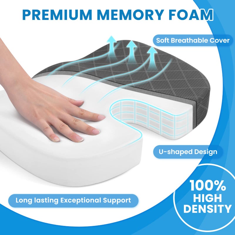 Tushguard Seat Cushion - Memory Foam Cushion For Office Chair  Car Seat  Airplane  Bleacher - Sciatica & Hip & Coccyx Pain Relief Desk Chair Cushion For Long Sitting Office Workers  Car Drivers - Image 3