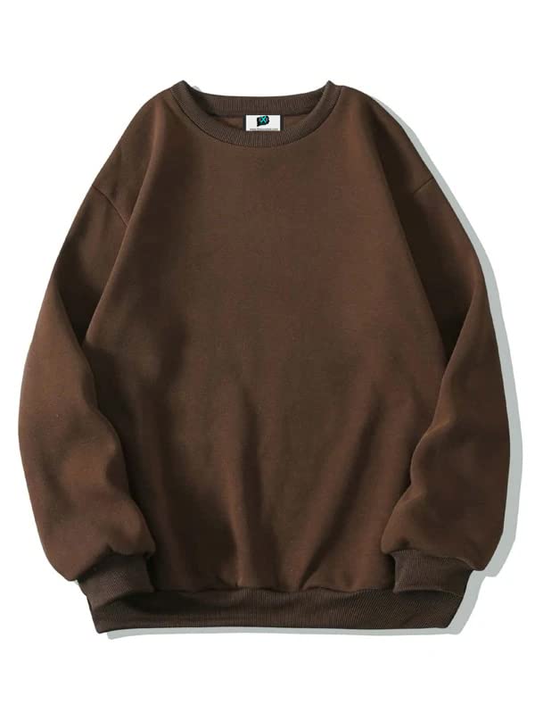 SXV STYLE Solid Plain Unisex Cotton Oversized Baggy Brown Sweatshirt - Image 5
