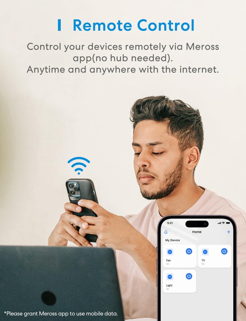 meross مقبس مرس الذكي مع مراقبة الطاقة، مقبس واي فاي ميني، يعمل مع أليكسا وجوجل هوم، عبوة 4 - Image 4
