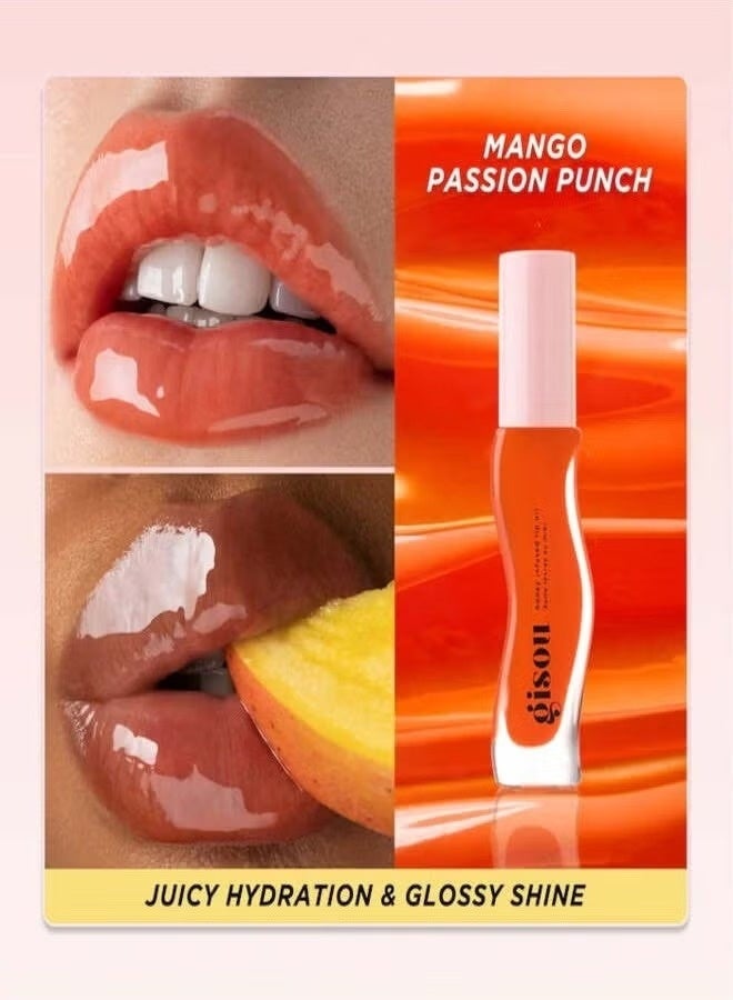 Gisou Honey Infused Lip Oil Mango Passion Punch | Hydrating Sheer Hot Coral Gloss - 8ml - Image 4