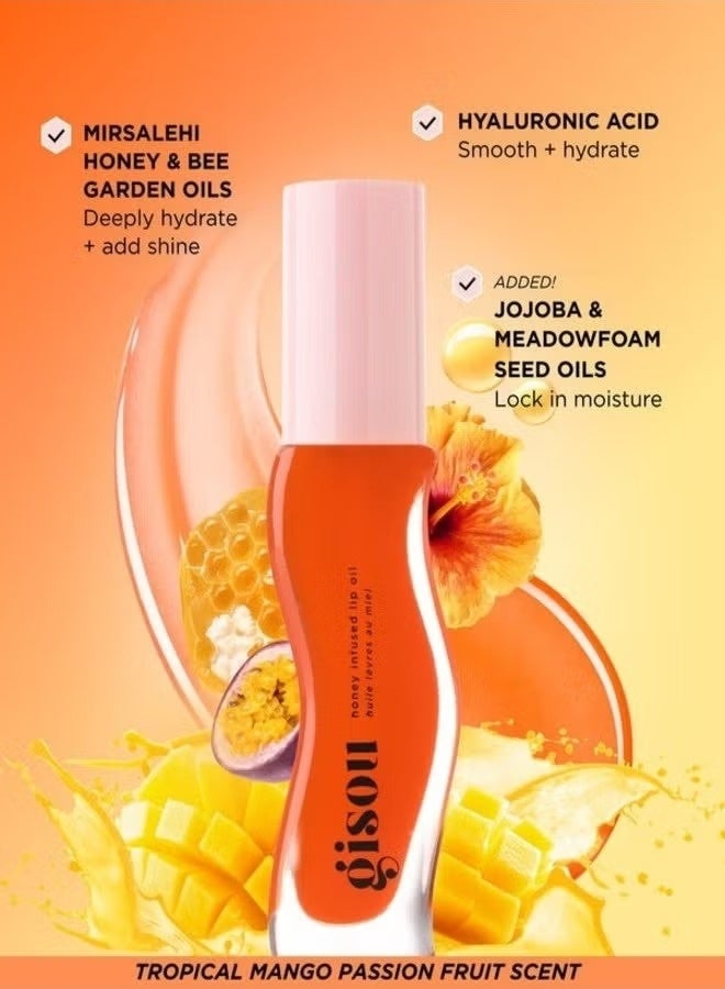 Gisou Honey Infused Lip Oil Mango Passion Punch | Hydrating Sheer Hot Coral Gloss - 8ml - Image 2