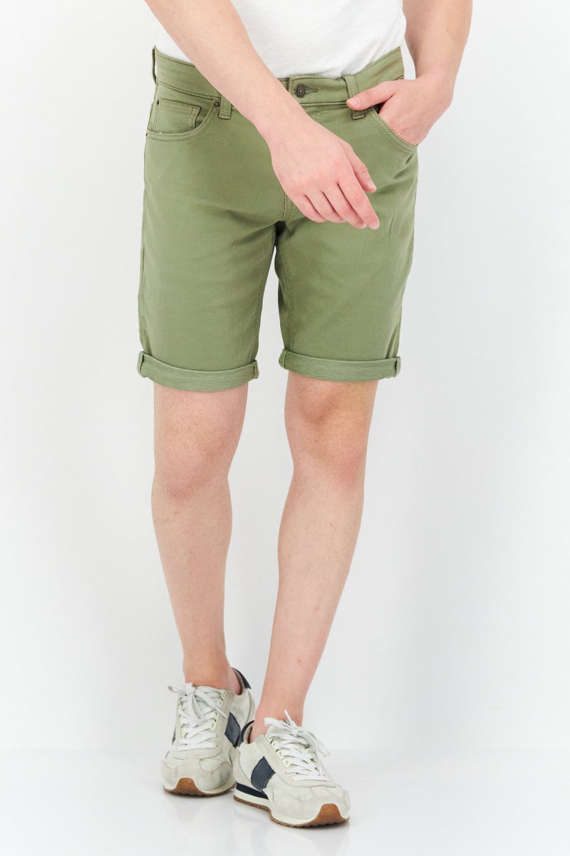 Celio Men Comfort Fit Solid Denim Shorts, Olive - Image 1
