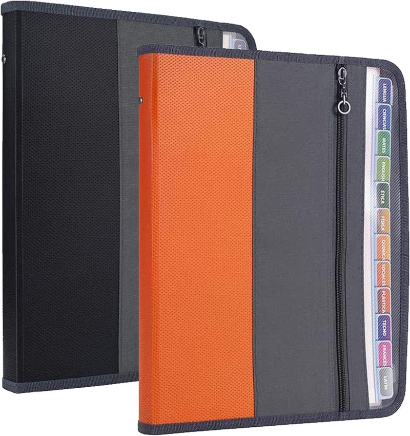Nafy Expanding File Folders, 2Pack 13 Pockets Document Organizer with Zipper, A4 Letter Size Portable Accordion Expanding File Folders with Multicolor Labels for Office School Supplies (Black+Orange) - Image 1