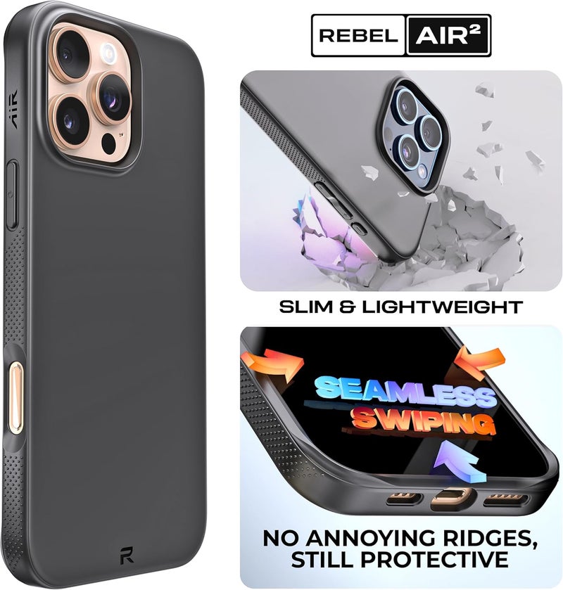 ريبل علبة Air لهاتف iPhone 16 Pro Max [سلسلة Air²] متوافقة بقوة مع MagSafe، جوانب مانعة للانزلاق، غطاء TPU نحيف وخفيف الوزن، زوايا واقية، حلقة عدسة بارزة، هاتف 6.9 بوصة 2024 (أسود) - Image 2