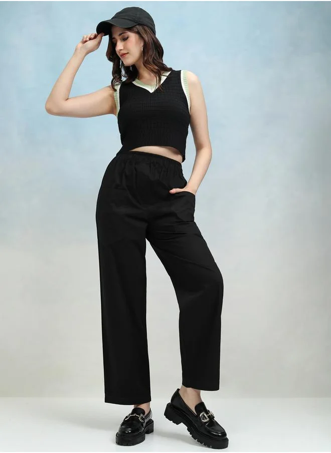 Tokyo Talkies Solid Mid Rise Regular Fit Trousers