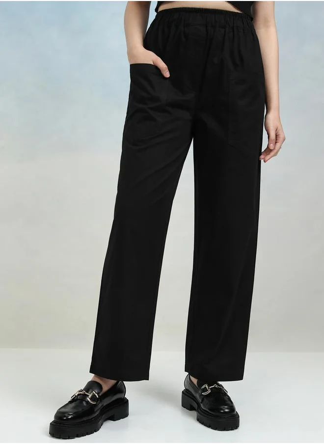 Tokyo Talkies Solid Mid Rise Regular Fit Trousers