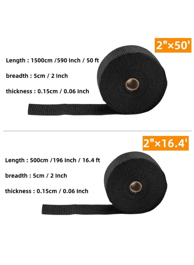 2 Inch By 16 4 Feet Black Exhaust Heat Wrap High Temp Insulation For Motorcycle And Car - Image 2