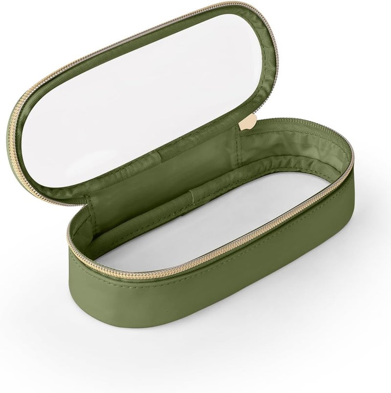 Soimeat Clear Travel Makeup Brush Holder, Leather Makeup Brush Toiletry Bag, Green, Small, Clear Travel Makeup Brush Bag - Image 1