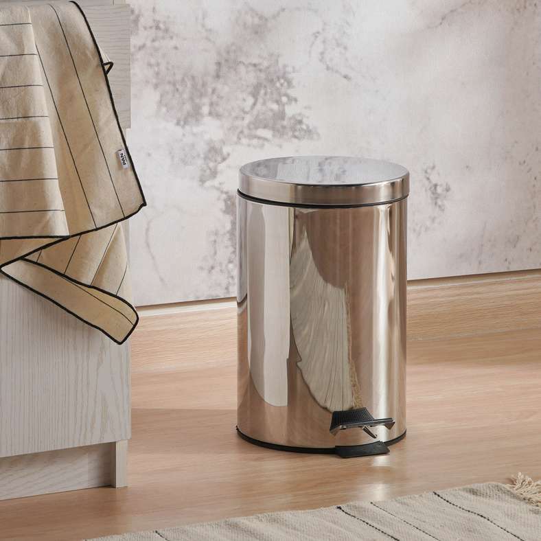 Pan Home سلة مهملات معدنية كروم 12 لتر للمنزل