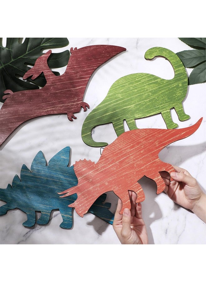 Hoteam Dinosaur Wall Decors Wooden Boys Dinosaur Nursery Playroom Baby Shower Wall Art Farmhouse Bathroom Room Decoration for Kids(Vivid,14.17 x 8.27 Inches) - Image 5