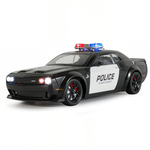 FRJV Police Cars for Kids Ages 35124 Diecast Cars Hellcat Toy Car Collectibles Model Kit with Pull BackHell Cat Toy Police Car with Lights and Siren for Kids 3 Year Olds - Image 1