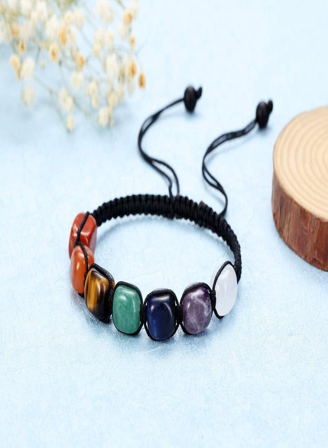 Jovivi 7 Chakra Reiki Healing Crystal Stretch Bracelet Natural Gemstone Energy Balancing Yoga Beads Bracelet Braided Rope for Women Men - Image 2