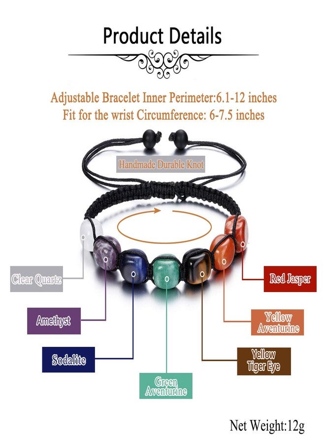 Jovivi 7 Chakra Reiki Healing Crystal Stretch Bracelet Natural Gemstone Energy Balancing Yoga Beads Bracelet Braided Rope for Women Men - Image 5