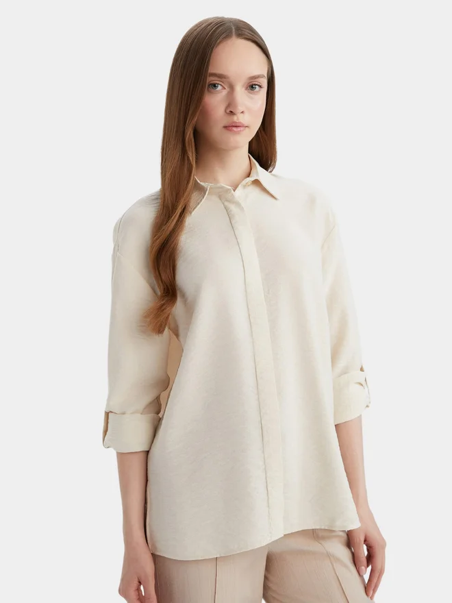 DeFacto DeFacto Beige Printed Long Sleeve Casual Shirt