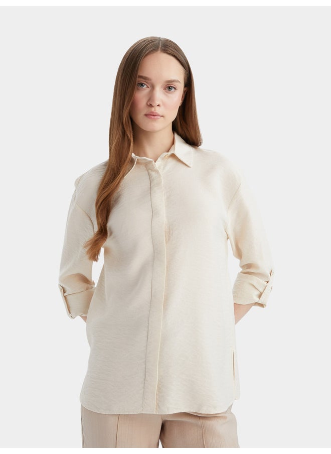 DeFacto DeFacto Beige Printed Long Sleeve Casual Shirt  - Image 3