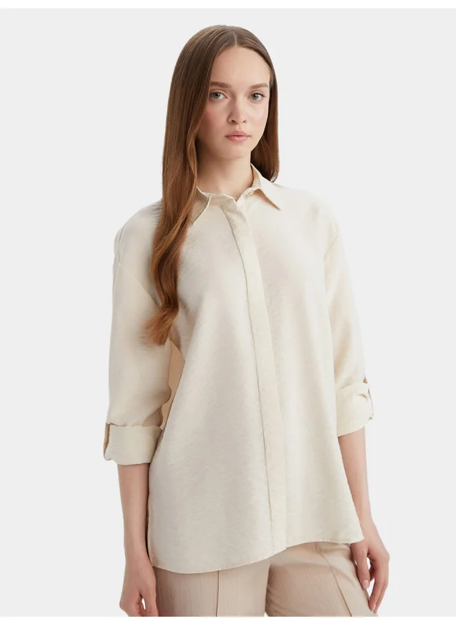 DeFacto DeFacto Beige Printed Long Sleeve Casual Shirt