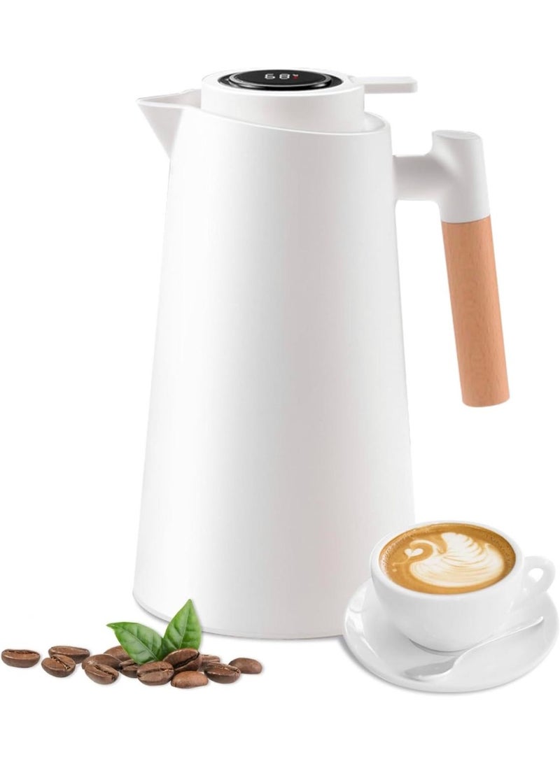 كيتشينو إبريق شاي حراري  بمقبض، إبريق قهوة، سعة 1 لتر، ترمس مزدوج الجدران مع شاشة عرض درجة حرارة LED، بطانة زجاجية، عزل حراري لمدة 24 ساعة للقهوة والشاي والماء ساخنًا أو باردًا - Image 1