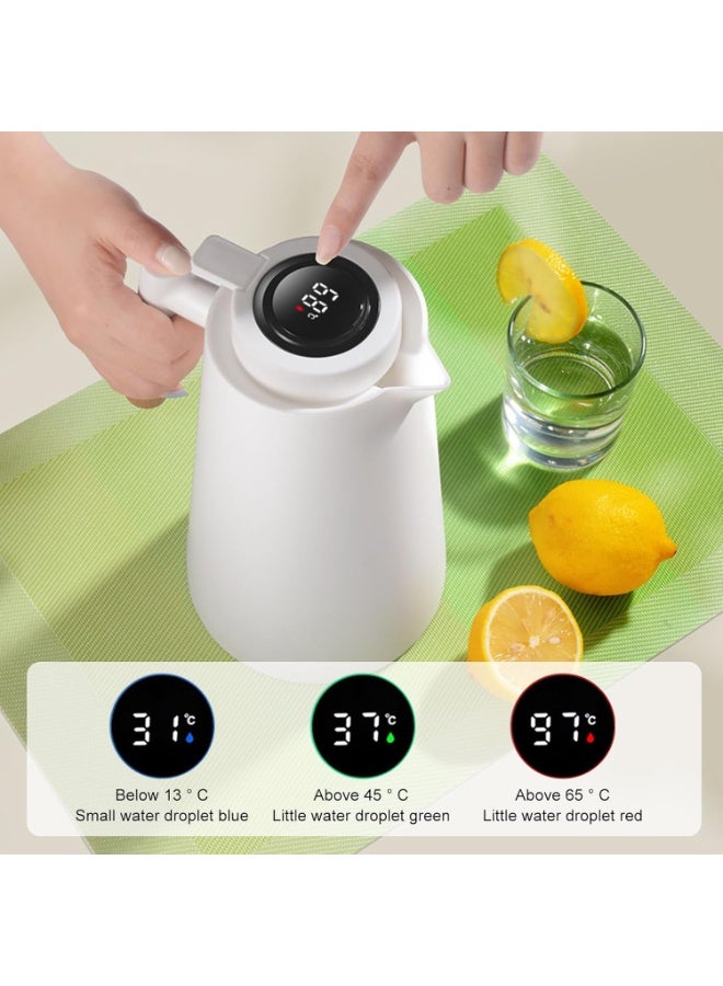 كيتشينو إبريق شاي حراري  بمقبض، إبريق قهوة، سعة 1 لتر، ترمس مزدوج الجدران مع شاشة عرض درجة حرارة LED، بطانة زجاجية، عزل حراري لمدة 24 ساعة للقهوة والشاي والماء ساخنًا أو باردًا - Image 3