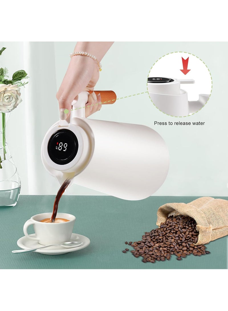 كيتشينو إبريق شاي حراري  بمقبض، إبريق قهوة، سعة 1 لتر، ترمس مزدوج الجدران مع شاشة عرض درجة حرارة LED، بطانة زجاجية، عزل حراري لمدة 24 ساعة للقهوة والشاي والماء ساخنًا أو باردًا - Image 5