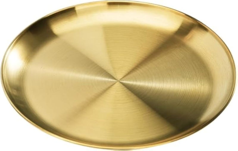 Gold Round Storage Decorative Tray Stainless Steel Serving Tray Classic Dinner Serving Tray Easy to Clean Table Decor Jewelry Organizer Container Round Plate (Size:17cm),Number of Pieces:1