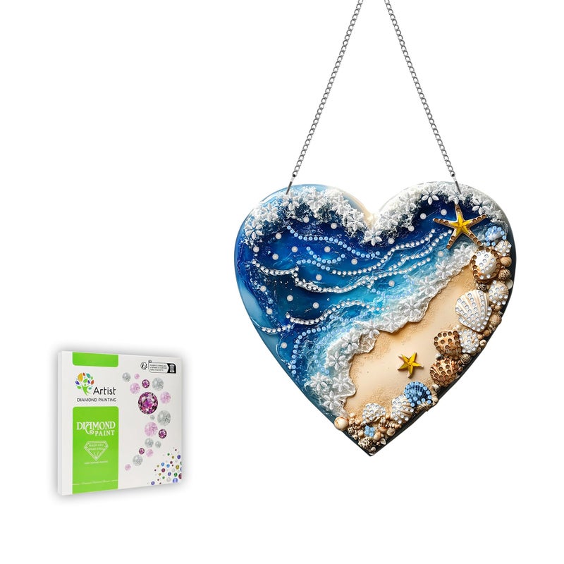 Ginfonr Diamond Painting Kits Hanging Pendant, Beach Diamond Art Kits for Adults, Special Shaped Rhinestone Valentine's Day Gift Diamond Art, Double Sided Summer Decor for Garden Window (8 x 8inch) - Image 1