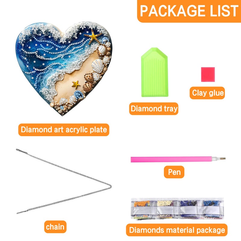 Ginfonr Diamond Painting Kits Hanging Pendant, Beach Diamond Art Kits for Adults, Special Shaped Rhinestone Valentine's Day Gift Diamond Art, Double Sided Summer Decor for Garden Window (8 x 8inch) - Image 2
