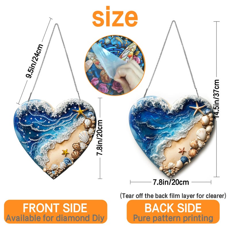 Ginfonr Diamond Painting Kits Hanging Pendant, Beach Diamond Art Kits for Adults, Special Shaped Rhinestone Valentine's Day Gift Diamond Art, Double Sided Summer Decor for Garden Window (8 x 8inch) - Image 3