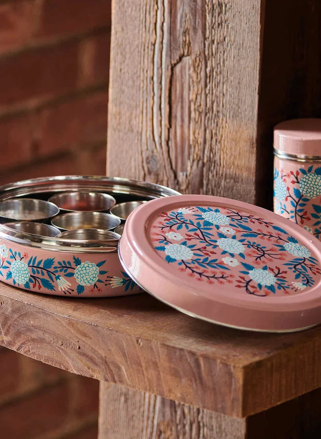 Chumbak Peach Floral Steel Spice Box