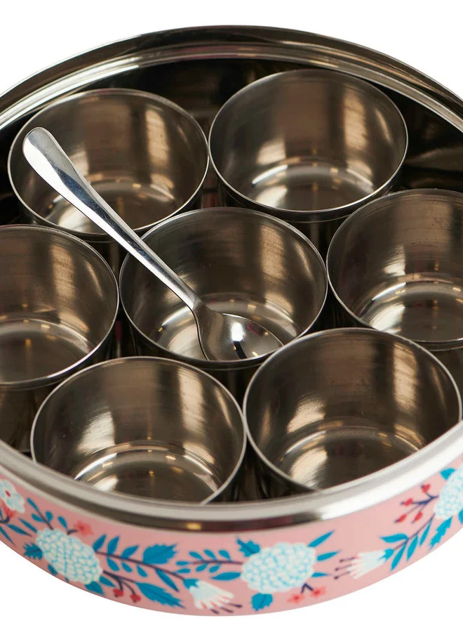 Chumbak  Peach Floral Steel Spice Box  | Best Price UAE
